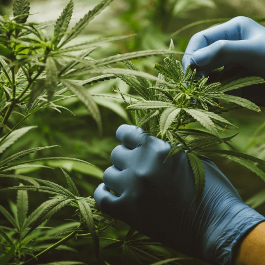 Technician wearing gloves conducting cannabis manufacturing and extraction in New Jersey